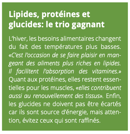 affronter l'hiver, lipides protéines et glucides