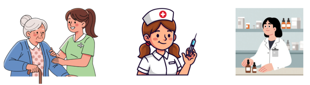 professions de santé, métier qui a du sens, aide à domicile, infirmière, pharmacienne