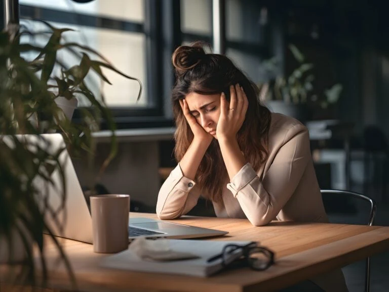 Femme en dépression à cause du travail